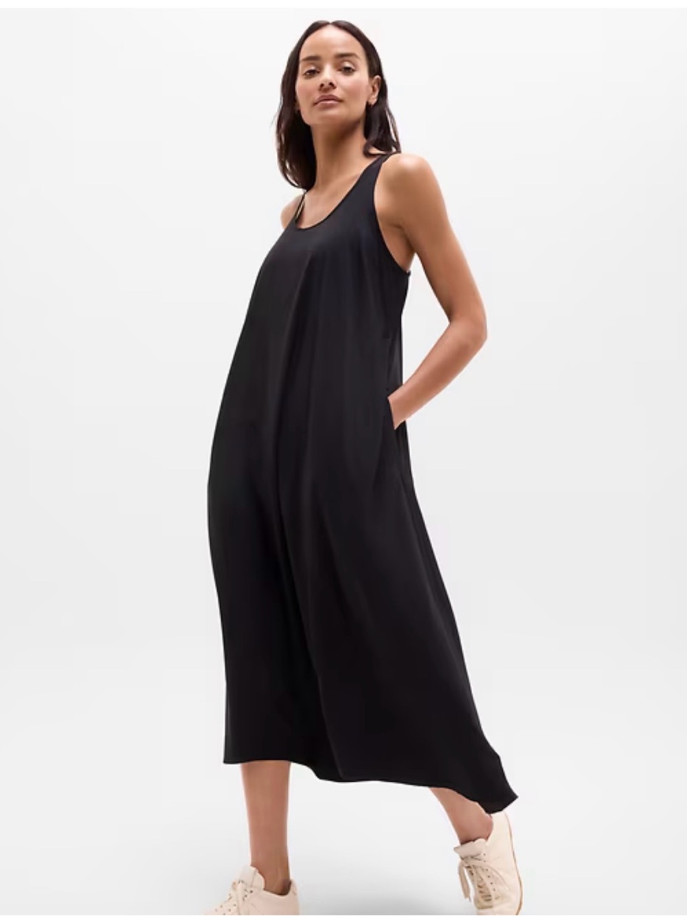 Athleta Presidio Traveler Maxi Dress black size XS Racerback tank pockets